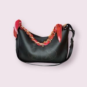 Armani exchange S 2000 black hobo/shoulder bag with chain strap with red scarf